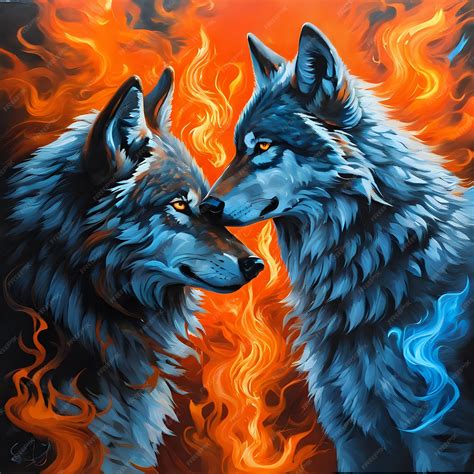 Premium Ai Image A Painting Of Two Wolfs Facing Each Other