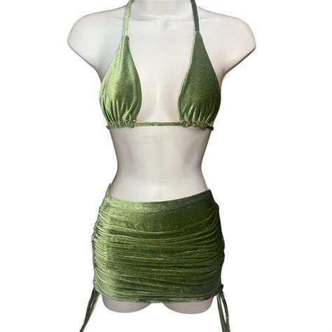 Olive Green Set Bikini Top Adjustable Scrunch Depop