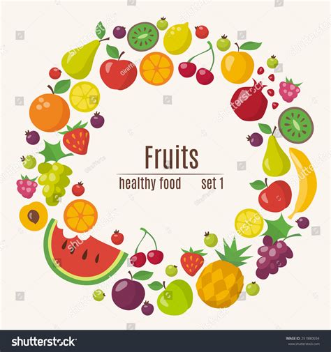 Healthy Food Circle Different Fruits Flat Lager Vektor 251880034