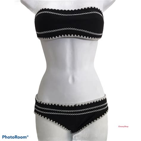 Bandeau Bikini Crochet Peekaboo Cross Shell Stitch Gem