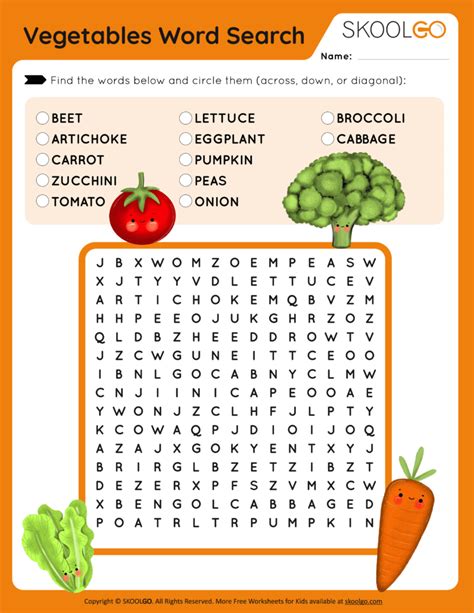 Vegetables Word Search Free Game For Kids Skoolgo