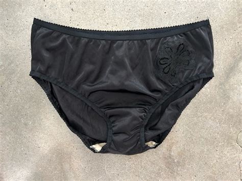 Shadowline Floral Lace Black Bikini Panty Shiny Antron Nylon Silky