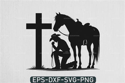 Cowboy Praying At Cross Cowboy Kneeling Graphic By Uzzalroyy