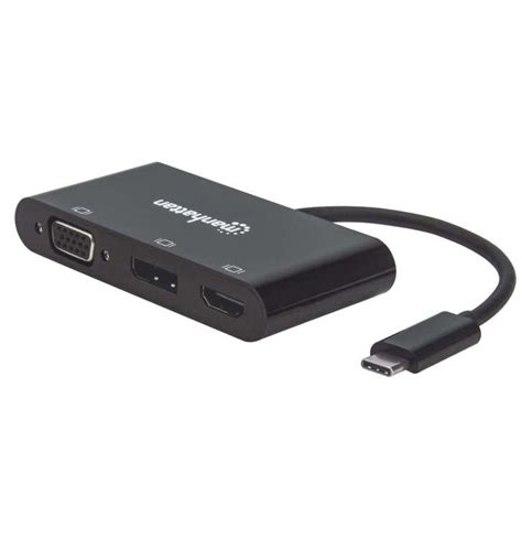 Manhattan Splitter Rozbočovač Mst Adaptér Usb C Na Displayport Hdmi Vga čierny