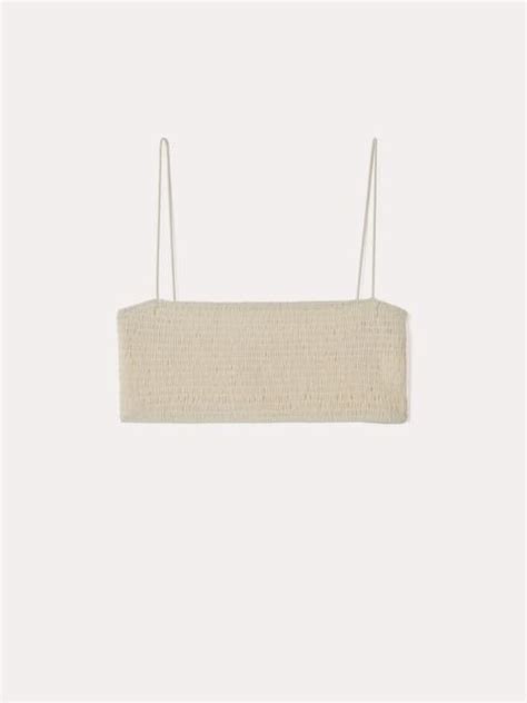 Totême Smocked bikini top overcast beige REVERSIBLE