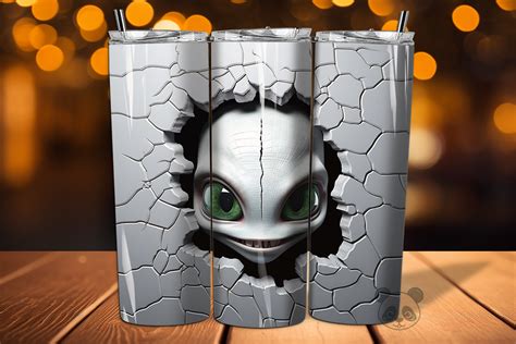 D Alien Cracked Hole Tumbler Wrap Graphic By Pandastic Creative