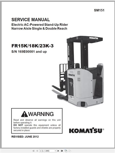 Komatsu Electric Forklift FR15K 3 FR18K 3 FR23K 3 169E00001 Up Shop