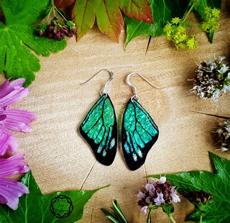 Green Butterfly Wing Earrings On Sterling Silver Ear Wires