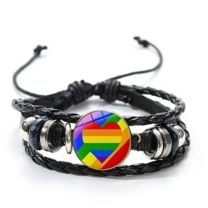 Pulseira De Couro Cora O Arco Ris Bandeira Gay Orgulho Preto Tecido Pulseira L Sbica Orgulho