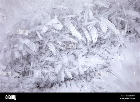 Close Up Of Hoar Frost Texture Winter Background With Rime Ice