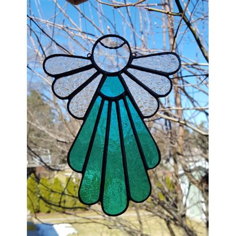 Stained Glass Angel Suncatcher Teal 409