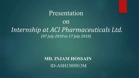 Pharmaceuticals Tests In Aci At A Glance Ppt