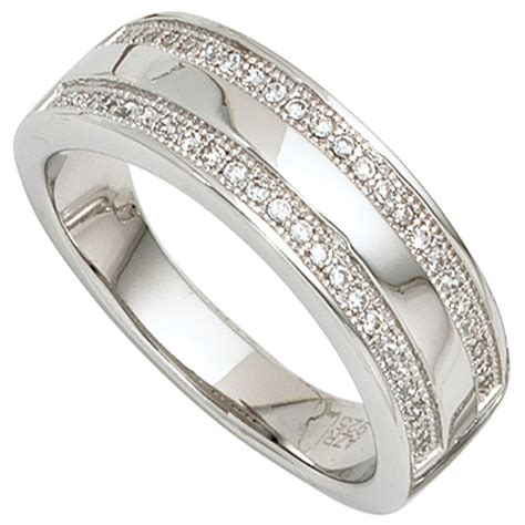 Damen Ring Sterling Silber Rhodiniert Mit Zirkonia Silberring