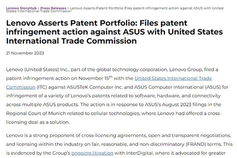 Lenovo Files Lawsuit Against Asus Alleging Patent Infringement News Directory 3