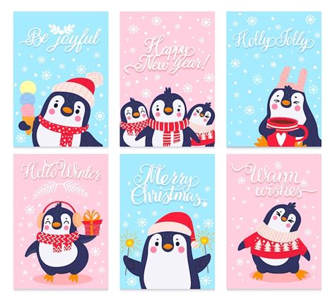 Tarjetas de pingüino tarjeta de saludos de feliz navidad con animales