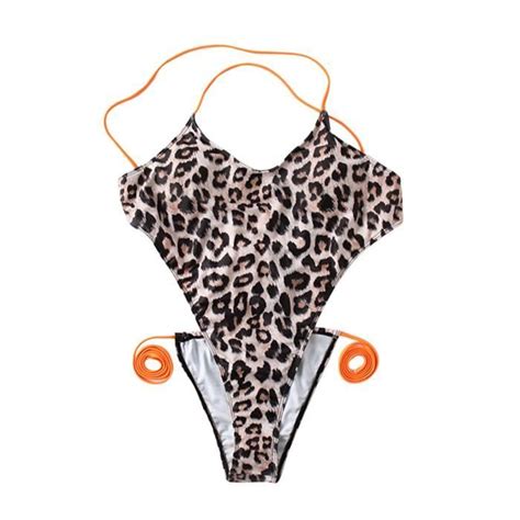Bikini Une Pi Ce Sexy Col En V Pour Femmes Avec Coussin De Poitrine Et Sans Imprim L Opard