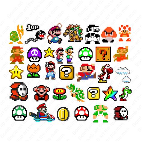 Super Mario Pixel Art Png Bundle, Super Mario Pixel Clipart Set, Super ...