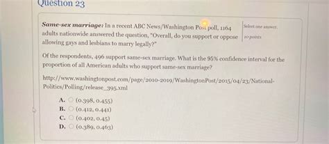 Solved Question Select One Answer Same Sex Marriage In A Chegg