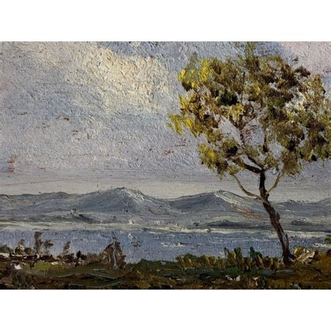 Antico Piccolo Quadro Dipinto Olio Niso Veduta Paesaggio Lago Colline