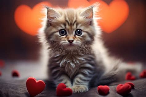 Heartwarming Feline Love a Kitten Cuddling a Heart a Scene of Pure