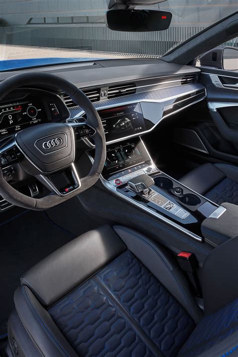 Luxurious Audi Car Interior With Black Leather And Blue Stitching