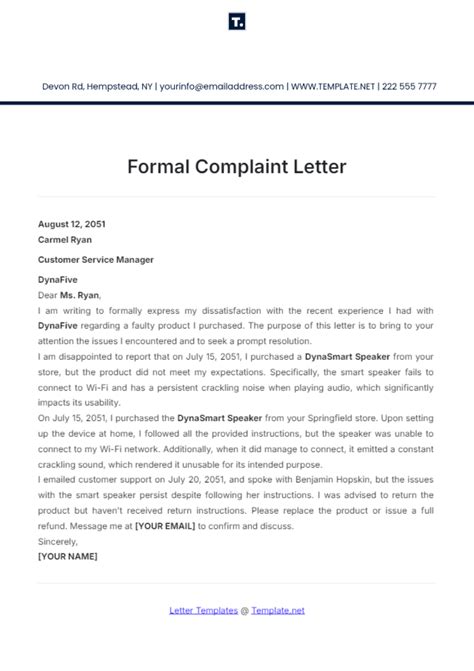 Free Formal Complaint Letter Template Edit Online And Download