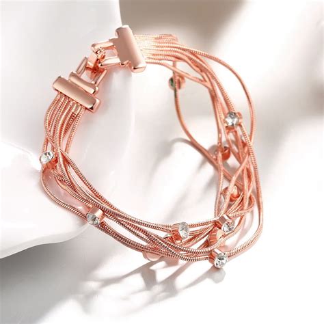 Hot Sell Exquisite Rose Gold Color Bracelet Round Cubic Zirconia