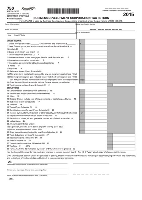 Fillable Form 750 Business Development Corporation Tax Return 2015