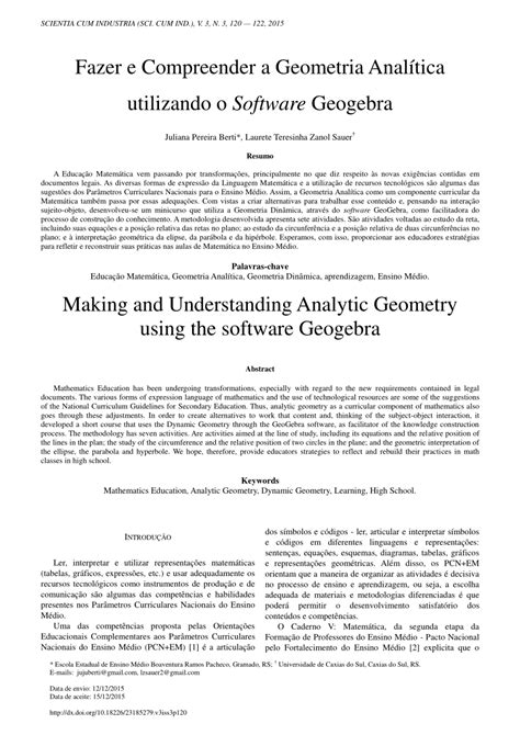 PDF Fazer e Compreender a Geometria Analítica utilizando o Software