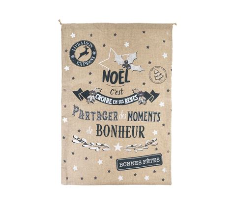 Grande Hotte De Noël En Jute Imprimée 50 X 70 Cm Décoration de fête BUT