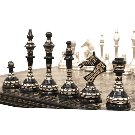 Soviet Inspired Brass Metal Luxury Chess Pieces And Board Set 14