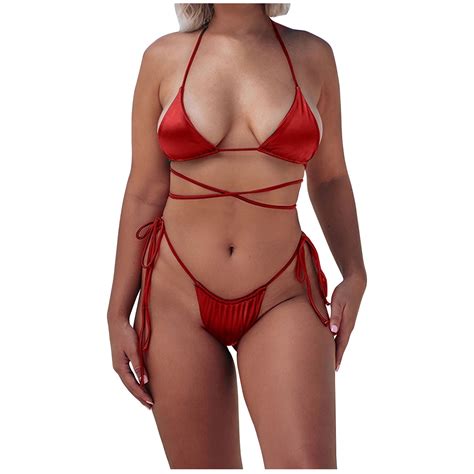 Hfyihgf Thong Bikini Sets For Women Criss Cross V Neck Halter Push Up Tie Side G String Swimwear