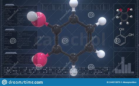 Overview Of The Molecule Of Catechol On The Computer Screen 3d