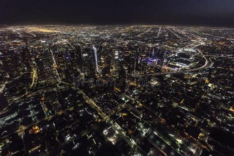 Los Angeles California Downtown Night Aerial Editorial Photo - Image of ...