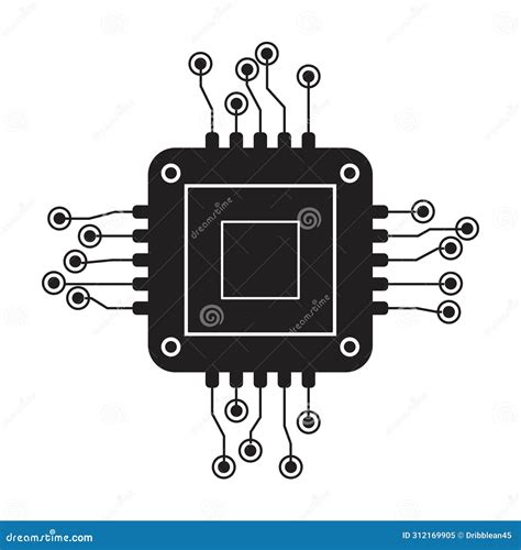 Vector Computer Electronic Chip Black Shape Icon Silhouette Microchip