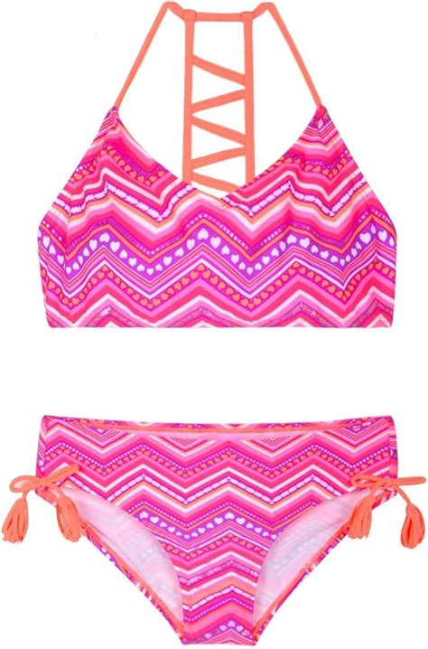 Hilor Conjunto de bikini con tiras para niña traje de baño de dos piezas con lazo lateral