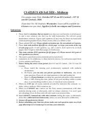 Midterm FA20 Pdf CS 425 ECE 428 Fall 2020 Midterm On Campus Exam