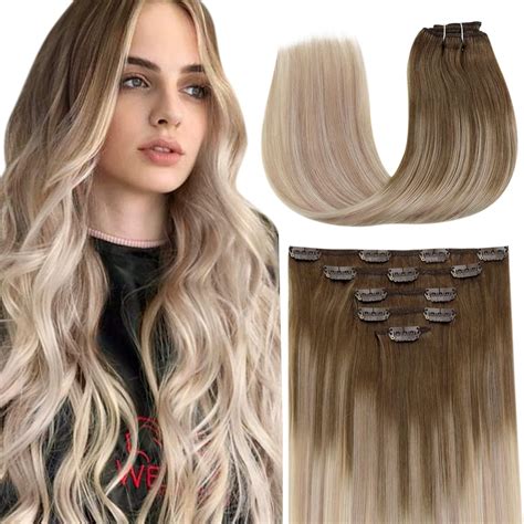 Amazon Laavoo Clip In Hair Extensions Human Hair Inch Balayage