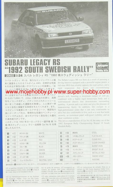 Subaru Legacy RS "1992 South Swedish Rally" Hasegawa 20602