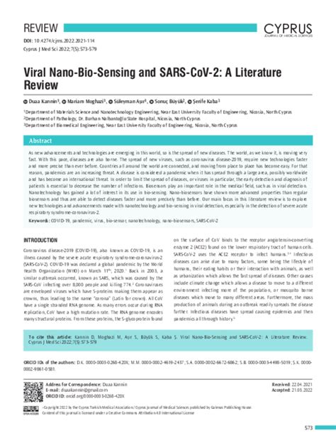 (PDF) Viral Nano-Bio-Sensing and SARS-CoV-2: A Literature Review