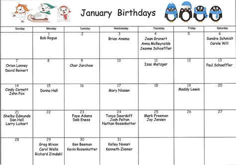 Newsletter Birthday Calendar Redeemer Lutheran Church