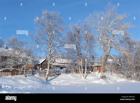 Russian village under snow in winter Stock Photo - Alamy