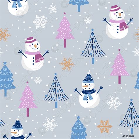 Christmas Seamless Pattern With Snowman On Gray Background Winter