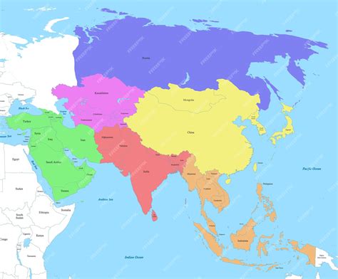 Map of asia with borders of the states | Premium Vector