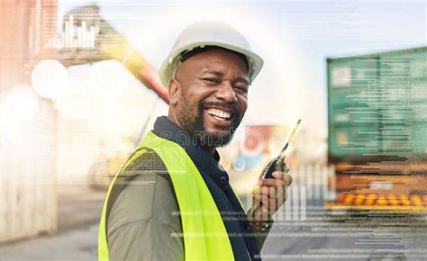 Truck Radio And Forklift In Logistics Of Container At Port With Man