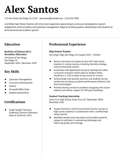 High School Teacher Resume Examples 2024 Stace Elizabet