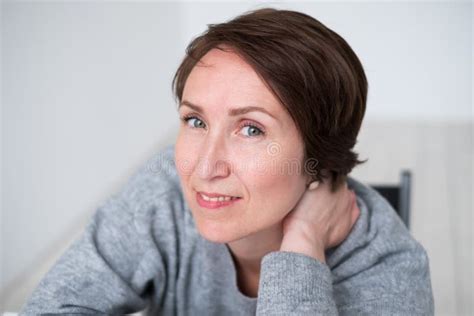 Close Up Portrait Of Smiling Brunette Woman Stock Image Image Of Face Confident