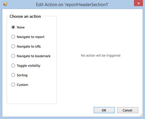 edit action dialog   glance telerik reporting
