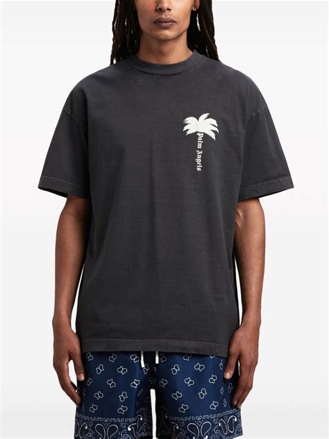 Palm Angels Palm Tree Print Cotton T Shirt Grey Farfetch Uk