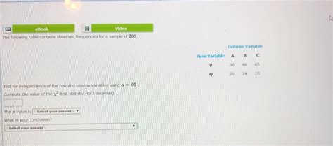 Solved eBook Video The following table contains observed | Chegg.com
